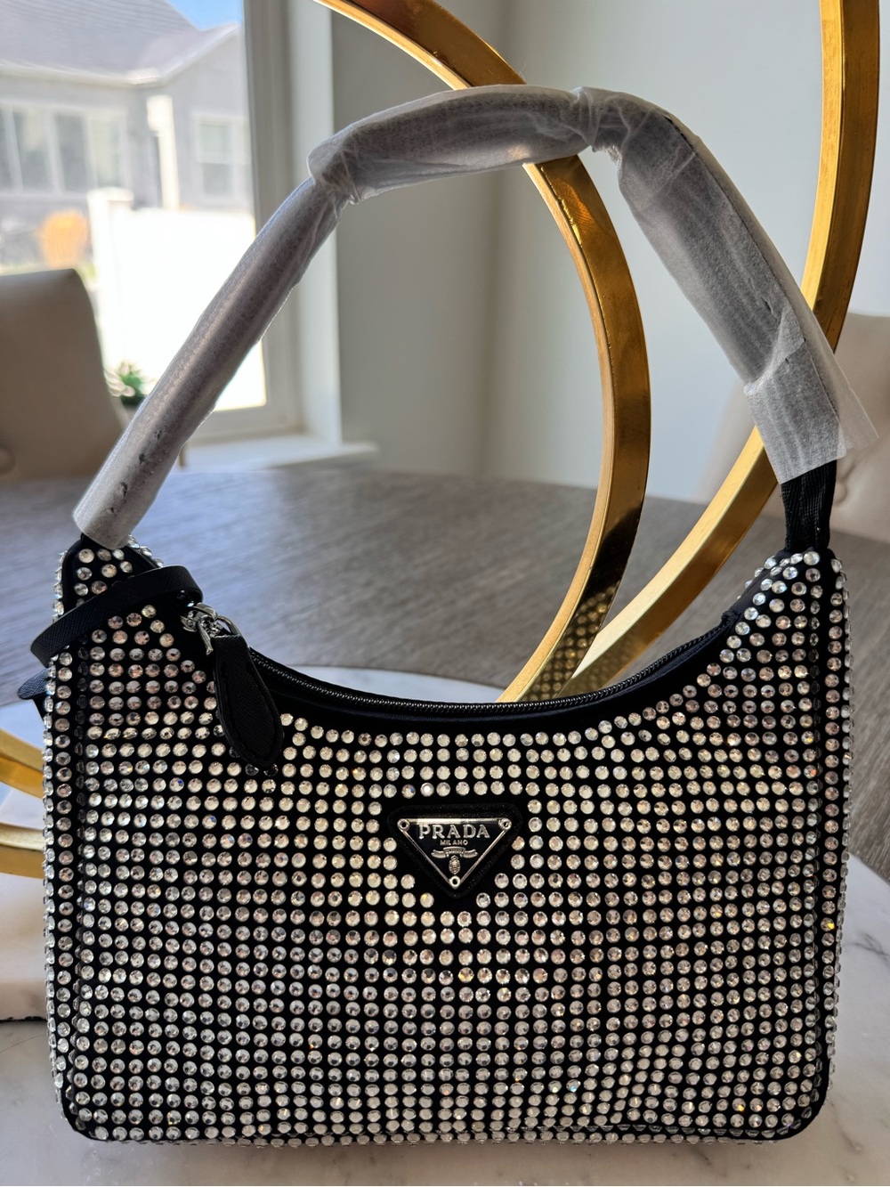 Prada Black Crystal-Studded Mini Shoulder Bag
